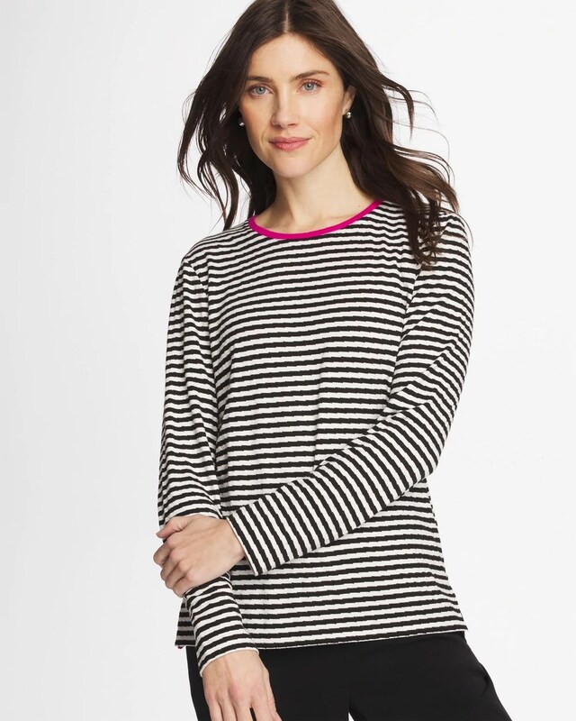 Zenergy Striped Jacquard Contrast Pullover Top - image 2